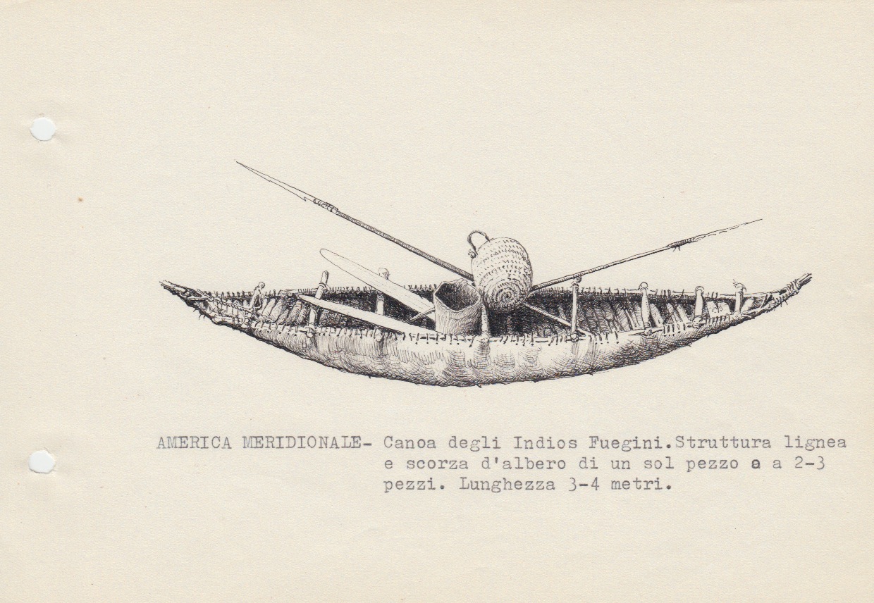 004 America Meridionale - canoa Indios Fuegini - struttura lignea e scorza d'albero